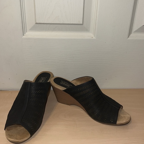 Croft & Barrow Ortholite Black Wedge Slide Sandals - Picture 3 of 15